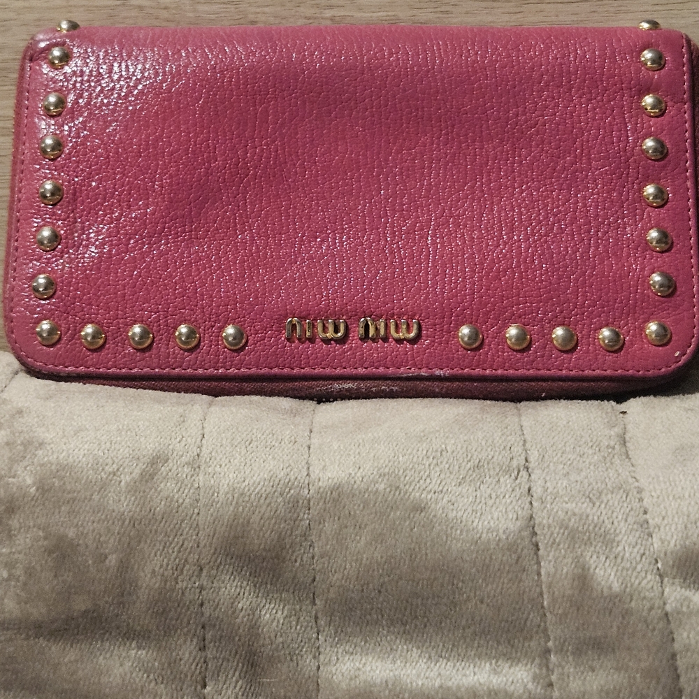 Miu Miu Pink Studded Leather Wallet
